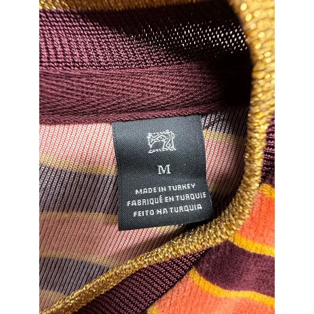 Scotch Soda Maison Striped Velvet‎ Zip Neck Dress Orange Burgundy M